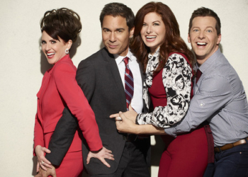 WILL & GRACE -- Season: 1 -- Pictured: (l-r) Megan Mullally as Karen Walker, Eric McCormack as Will Truman, Debra Messing as Grace Adler, Sean Hayes as Jack McFarland -- (Photo by: Andrew Eccles/NBC)