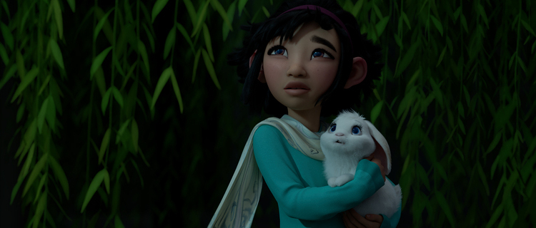 OVER THE MOON - (L-R) "Fei Fei" (voiced by Cathy Ang) and "Bungee the rabbit." © 2020 Netflix, Inc