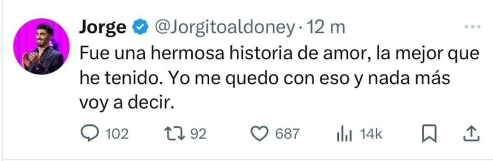 El mensaje de Jorge Aldoney tras romper con Skarleth