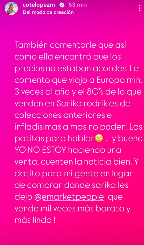 Coté López critica a Nicole Rosenberg, hija de Sarika Rodrik