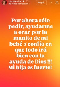 Ingrid Aceitón pide ayuda por su hija